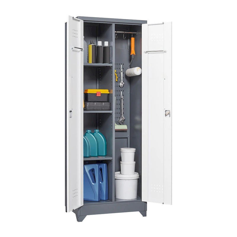 Meuble de rangement métallique avec porte verrouillable et range-balai