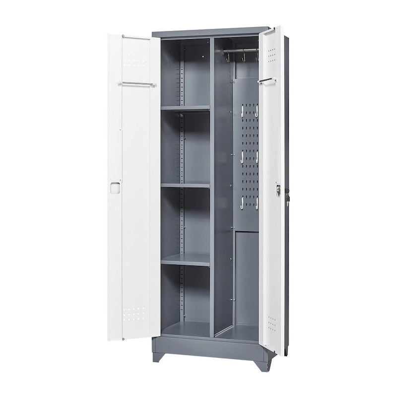 Meuble de rangement métallique avec porte verrouillable et range-balai