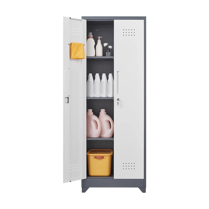 Meuble de rangement métallique avec porte verrouillable et range-balai
