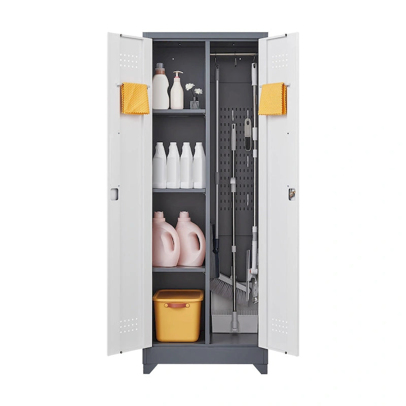 Meuble de rangement métallique avec porte verrouillable et range-balai