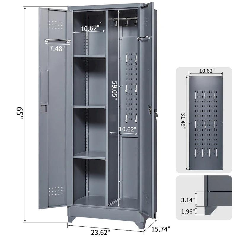 Meuble de rangement métallique avec porte verrouillable et range-balai