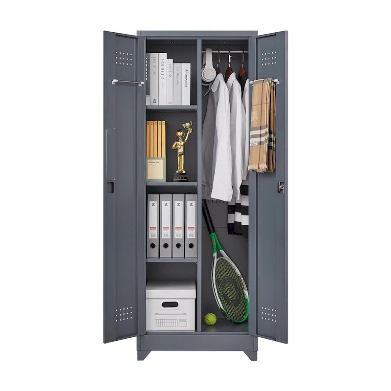 Meuble de rangement métallique avec porte verrouillable et range-balai