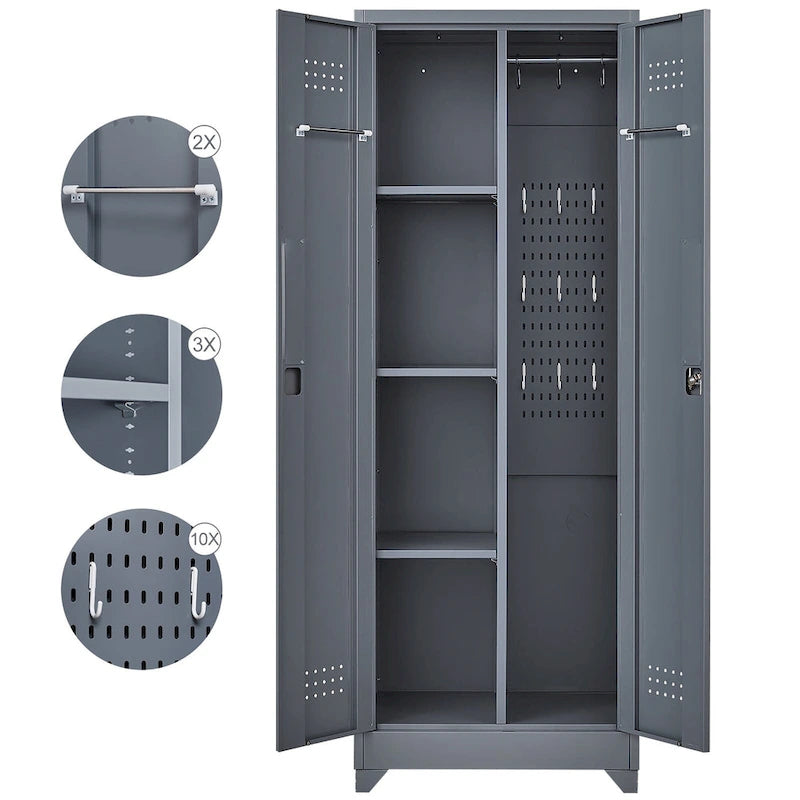 Meuble de rangement métallique avec porte verrouillable et range-balai