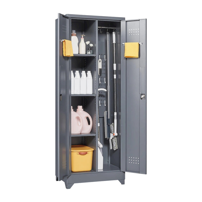 Meuble de rangement métallique avec porte verrouillable et range-balai