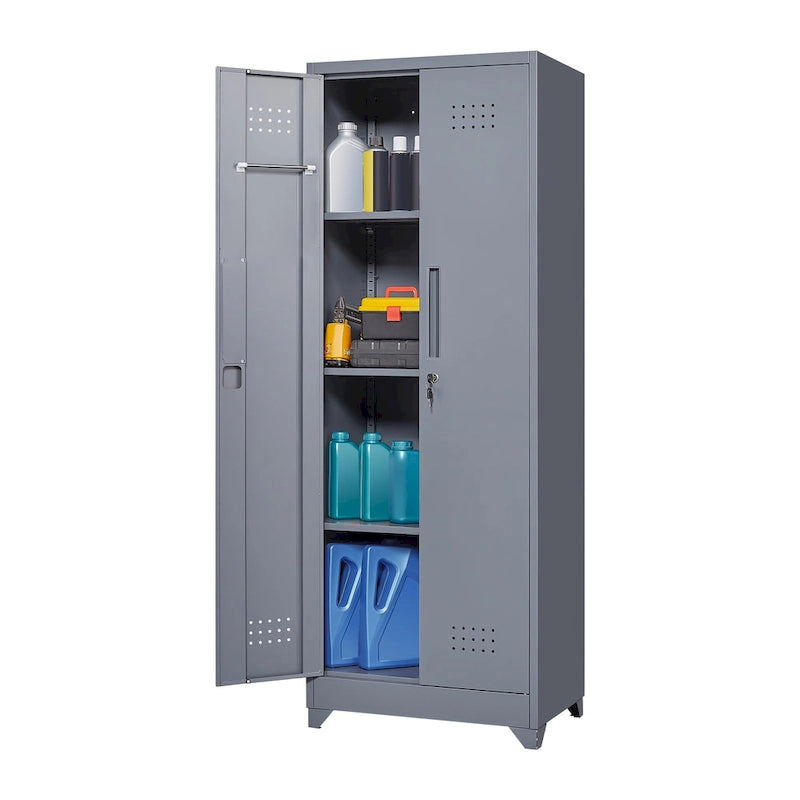 Meuble de rangement métallique avec porte verrouillable et range-balai