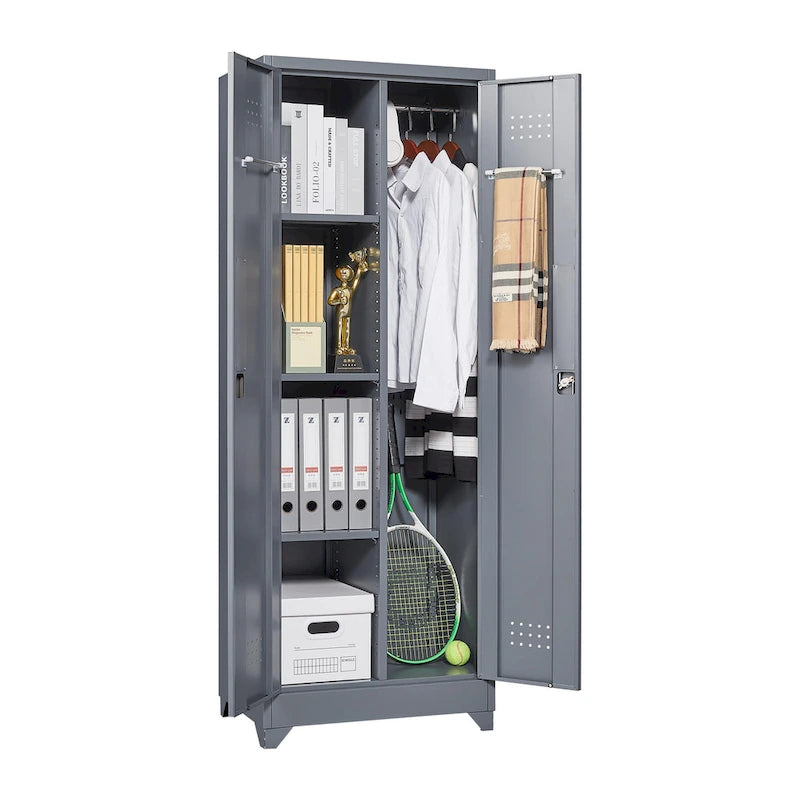 Meuble de rangement métallique avec porte verrouillable et range-balai