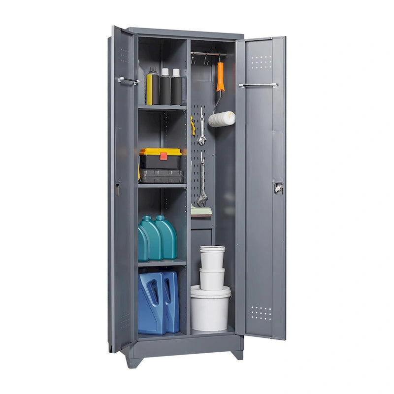 Meuble de rangement métallique avec porte verrouillable et range-balai