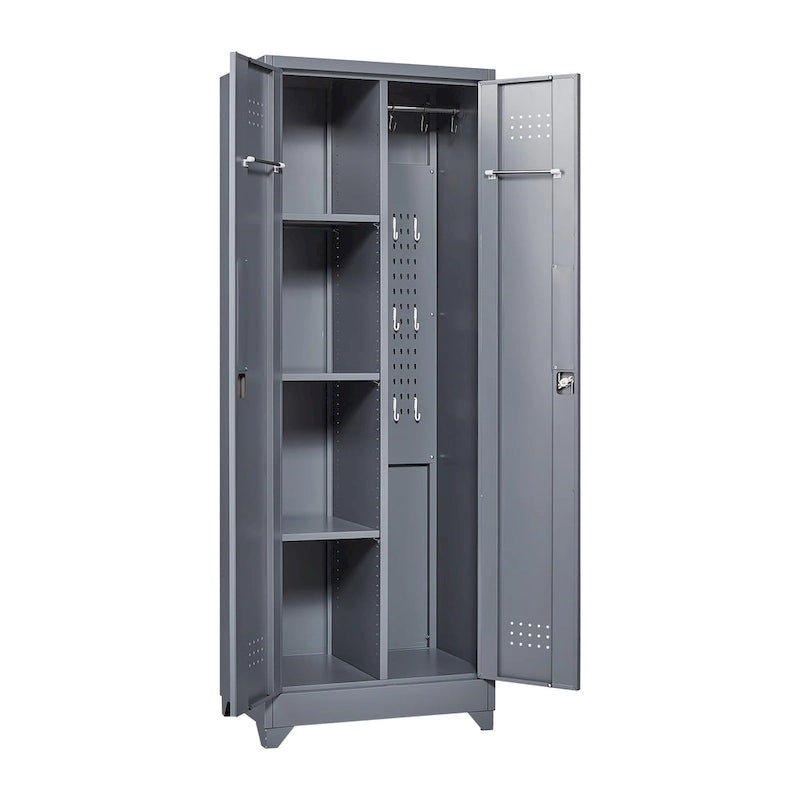 Meuble de rangement métallique avec porte verrouillable et range-balai