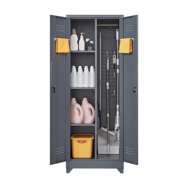 Meuble de rangement métallique avec porte verrouillable et range-balai