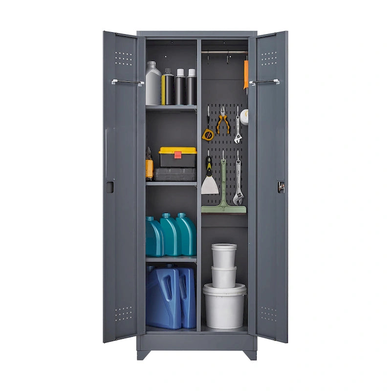 Meuble de rangement métallique avec porte verrouillable et range-balai