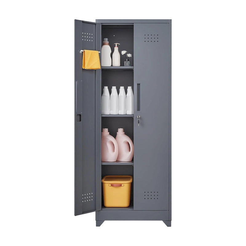 Meuble de rangement métallique avec porte verrouillable et range-balai