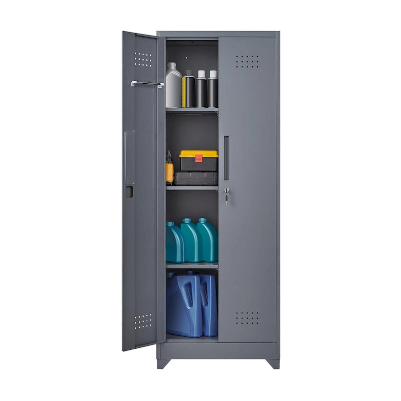 Meuble de rangement métallique avec porte verrouillable et range-balai