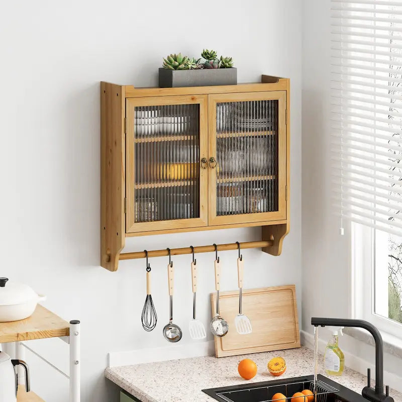 Armario de pared vintage con puertas de vidrio de 24.8", puertas dobles, almacenamiento de tres niveles y toallero