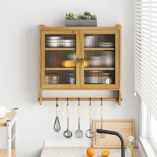 Vintage-Wandschrank mit Glastüren, 24.8", Doppeltüren, dreistufigem Stauraum und Handtuchhalter